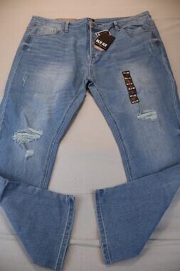 NEW Blu Ice Straight Leg Jeans Men's Blue Medium Wash Distressed Mid Rise 42x30